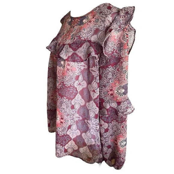 Womens Knox Rose Chiffon Blouse Burgundy Ruffled Prairie Sheer Lightweight XS - Picture 2 of 6